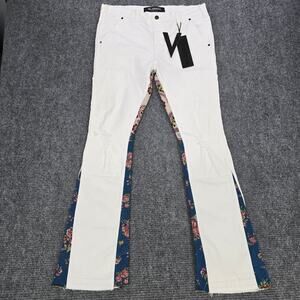 NWT Valabasas Alpha Carpenter Jeans Men's 38x34 White Floral Button Fly